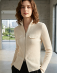 Damen-Cardigan aus 100 % Kaschmir – koreanischer Stil, schmal geschnitten, Rollkragen, Reißverschluss-Pullover