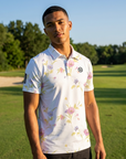 Golf-Polohemd für Herren mit Print, kurzärmlig – Atmungsaktives Blumen-Performance-Oberteil aus Baumwoll-Spandex, S–5XL