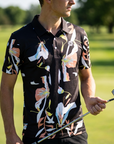 Golf-Polohemd für Herren mit Print, kurzärmlig – Atmungsaktives Blumen-Performance-Oberteil aus Baumwoll-Spandex, S–5XL