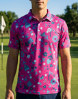 Golf-Polohemd für Herren mit Print, kurzärmlig – Atmungsaktives Blumen-Performance-Oberteil aus Baumwoll-Spandex, S–5XL