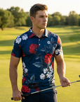 Golf-Polohemd für Herren mit Print, kurzärmlig – Atmungsaktives Blumen-Performance-Oberteil aus Baumwoll-Spandex, S–5XL