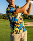 Golf-Polohemd für Herren mit Print, kurzärmlig – Atmungsaktives Blumen-Performance-Oberteil aus Baumwoll-Spandex, S–5XL