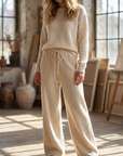 Women's High-Waisted Wide-Leg Wool Blend Pants – Fleece-Lined Straight Trousers with Elastic Waist, Soft Silk Blend & Elegant Winter Style