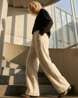 Women's High-Waisted Wide-Leg Wool Blend Pants – Fleece-Lined Straight Trousers with Elastic Waist, Soft Silk Blend & Elegant Winter Style
