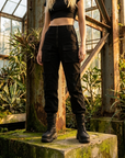 Damen High-Waist Cargo Jogger Hose – Street Style Utility Hose mit mehreren Taschen, S–L, Schwarz