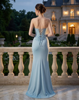 Damen Sexy Korsett-Abendkleid für formelle Anlässe & Partys – Trägerloses Satinperlen-Spitzen-Maxikleid mit schmaler Passform