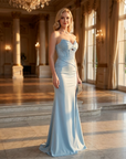 Damen Sexy Korsett-Abendkleid für formelle Anlässe & Partys – Trägerloses Satinperlen-Spitzen-Maxikleid mit schmaler Passform