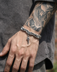 Men's Thai Silver Plated Bracelet – Retro Gothic Cross & Star Heavy Chain with Vine Engraving, ~20g