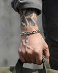 Men's Thai Silver Plated Bracelet – Retro Gothic Cross & Star Heavy Chain with Vine Engraving, ~20g
