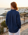 Women's 100% Linen Shirt – Long Sleeve Polo Collar Button-Down