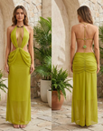 Women's Bohemian Halter Neck Beaded Drawstring Dress