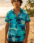 Herren-Strandhemd mit Blumenmuster – leichtes kurzärmeliges Hemd im Hawaii-Stil mit Knopfleiste, atmungsaktivem Stoff und lockerer Passform für Sommerurlaubskleidung