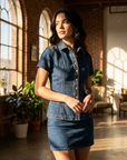 Women's Denim Button-Up Top & High-Waist Mini Skirt Set