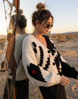 Damen Strickjacke mit V-Ausschnitt und Farbblockdesign – Handgemachter Pullover aus Baumwollmischung im französischen Stil