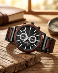 Multi-Function Chronograph Wooden Men’s Watch – 50mm Large Dial Quartz Analog-Digital Water-Resistant Wood Strap Timepiece