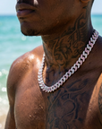 Men's Hip-Hop Dual-Tone Diamond Cuban Chain Necklace & Bracelet