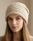 Women's Cashmere Slouchy Beanie - Soft Baotou Winter Hat in Apricot
