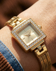 Women's Square Quartz Watch – Retro Alloy Bracelet Wristwatch