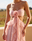 Women's Chiffon Ruffled Strapless Maxi Dress
