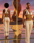 Women's Striped Crop Top & Flared Wide-Leg Pants Set