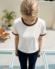 Women's Cotton Color-Block T-Shirt – Short Sleeve Round Neck Top