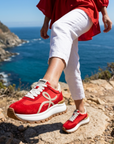 Women's Leather Platform Sneakers – Cross-Strap Thick Sole, 3-5cm Heel