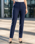Women's Elastic High Waist Straight Leg Business Pants – Stretch Trousers
