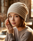 Women's Cashmere Slouchy Beanie - Soft Baotou Winter Hat in Apricot