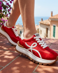 Women's Leather Platform Sneakers – Cross-Strap Thick Sole, 3-5cm Heel