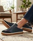 Men's Cowhide Leather Sneakers - Thick Sole Lace-Up Casual Shoes