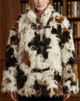 Women's Floral Faux Fur Coat – Eco-Friendly Plush Lapel Winter Jacket, Short or Long, S–L