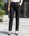 Women's Elastic High Waist Straight Leg Business Pants – Stretch Trousers