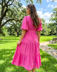 Women's Puff-Sleeve Maxi Dress – V-Neck High-Waist Swing Dress
