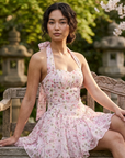 Women's Floral Halter Neck Chiffon Mini Dress