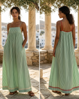 Women's Sleeveless Striped Maxi Dress – High Waist Slip Style