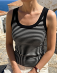 Women's Cotton Striped Camisole Top with Peter Pan Collar