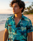 Herren-Strandhemd mit Blumenmuster – leichtes kurzärmeliges Hemd im Hawaii-Stil mit Knopfleiste, atmungsaktivem Stoff und lockerer Passform für Sommerurlaubskleidung