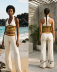 Women's Striped Crop Top & Flared Wide-Leg Pants Set
