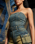 Women's Sleeveless Slim-Fit Denim Jumpsuit
