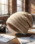 Women's Cashmere Slouchy Beanie - Soft Baotou Winter Hat in Apricot