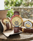 Men's Automatic Mechanical Watch – Rose Gold, Hollow Dial & Leather Strap