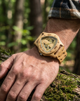 Multi-Function Chronograph Wooden Men’s Watch – 50mm Large Dial Quartz Analog-Digital Water-Resistant Wood Strap Timepiece