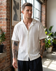 Men's Hollow Cut-Out Cuban Collar Shirt – Loose Fit Short Sleeve