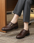 Klassische Damen-Lederloafer – Französisch inspirierte britische Slipper mit Gürtelschnalle