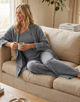 Damen-Strick-Cardigan 3-teiliges Set – Weiches Pullover-Outfit mit Cardigan, Top & weiter Hose für Büro, Freizeit & Alltag