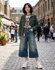 Women's Vintage Washed Denim Wide-Leg Cropped Pants