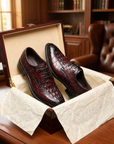 Herren formelle Lederschuhe mit Krokodilmuster – Spitz zulaufende Business- und Hochzeits-Schnürschuhe aus erstklassigem Rindsleder