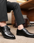 Herren formelle Lederschuhe mit Krokodilmuster – Spitz zulaufende Business- und Hochzeits-Schnürschuhe aus erstklassigem Rindsleder