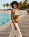 Women's Striped Crop Top & Flared Wide-Leg Pants Set