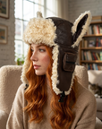 Women's Adjustable Leather Ear Flap Winter Hat – Aviator Dome Cap